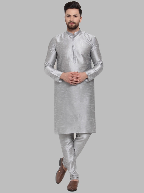 

Jompers Men Silver-Coloured Woven Design Kurti with Pyjamas