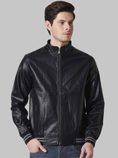 

Park Avenue Men Black Solid Biker Jacket