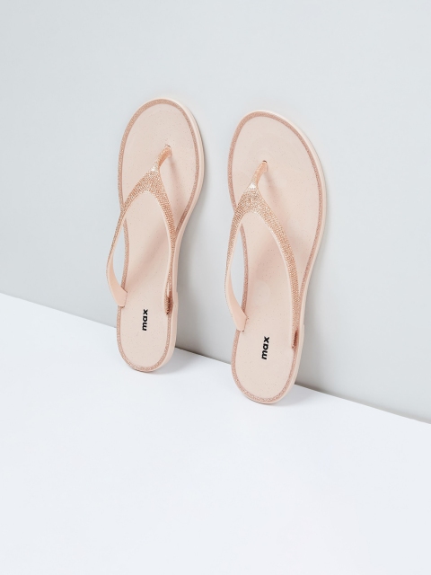 

max Women Pink Embellished PU Thong Flip-Flops