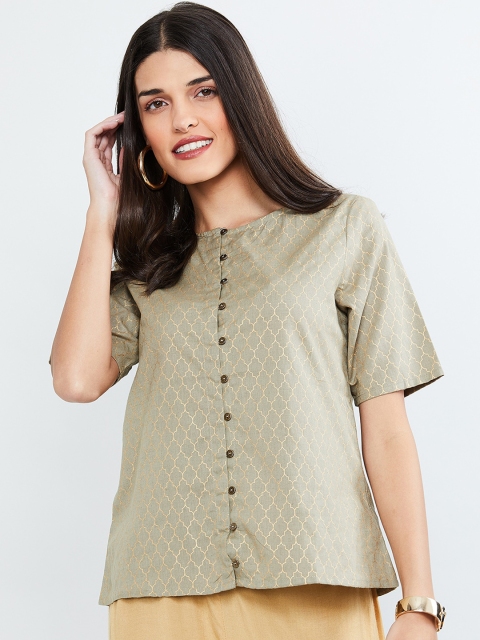 

max Women Grey Self Design Shirt Style Top
