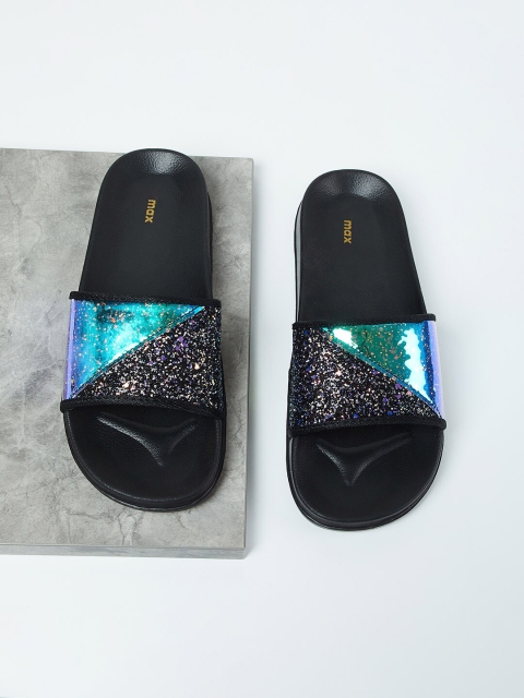 

max Women Black & Blue Embellished Sliders