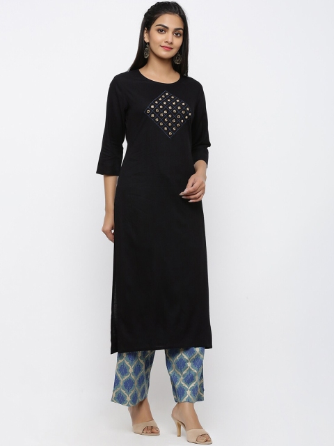 

Maaesa Women Black & Blue Yoke Design Kurta with Palazzos