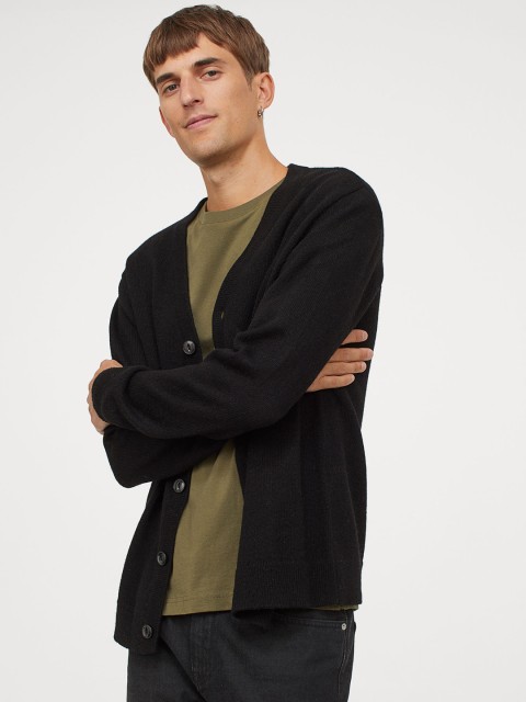 

H&M Men Black Wool-Blend Cardigan
