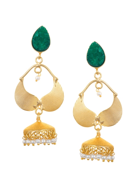 

INDYA Gold-Plated & Green Classic Drop Earrings
