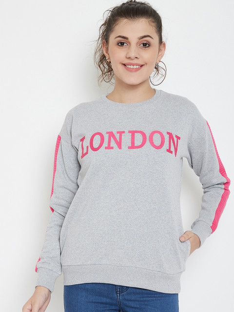 

PERFKT-U Women Grey & Pink Printed Sweatshirt