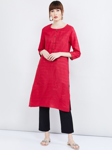 

max Women Red Striped Straight Kurta
