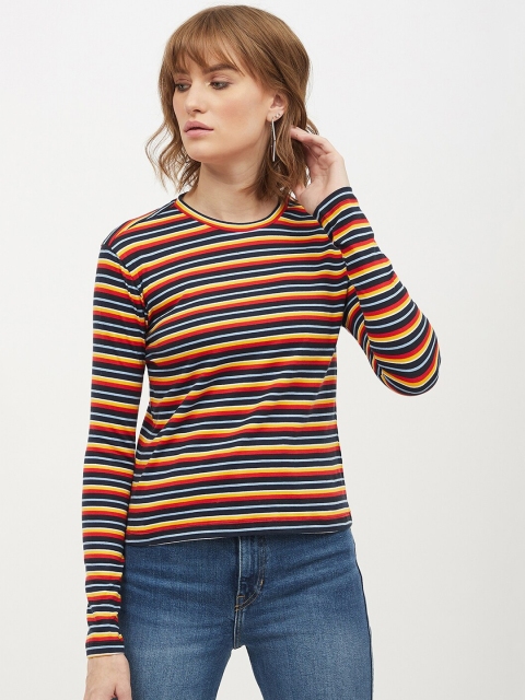 

Harpa Women Multicoloured Striped Round Neck T-shirt, Multi