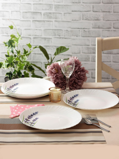 

Laopala Set of 6 Pcs White & Lavender Printed Opalware Full Plates