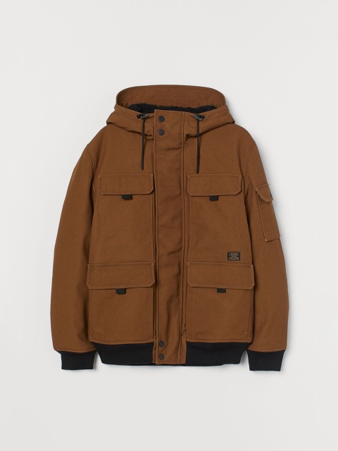 

H&M Men Brown Solid Padded Hooded Jacket