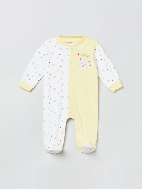 

max Boys White & Yellow Printed Sleepsuit