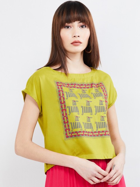

max Women Lime Green Printed Top