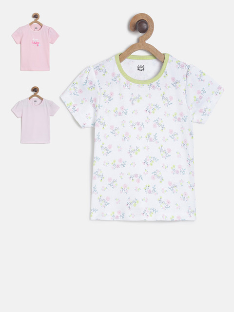 

MINI KLUB Infant Girls Pack of 3 Printed Round Neck T-shirts, Off white