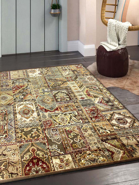 

OBSESSIONS Beige & Brown Printed Genova Anti-Skid Traditional Carpet