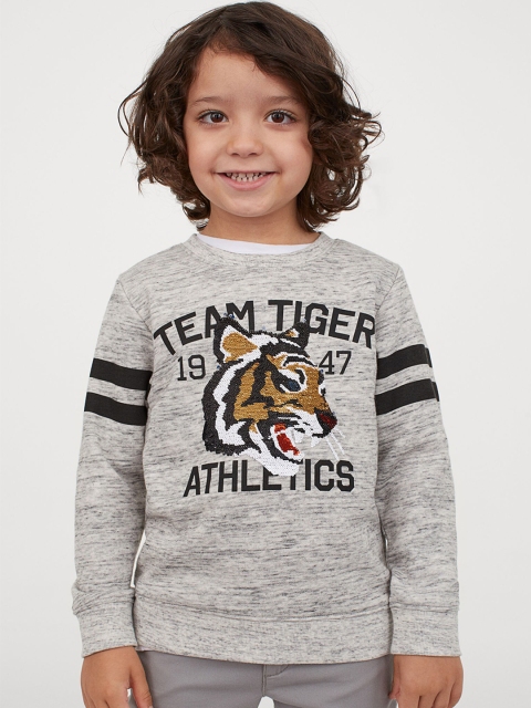 

H&M Boys Grey Melange & Black Reverse Sequined Sweatshirt