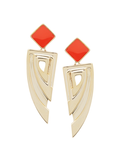 

shaze Gold-Plated & Red Square Drop Earrings