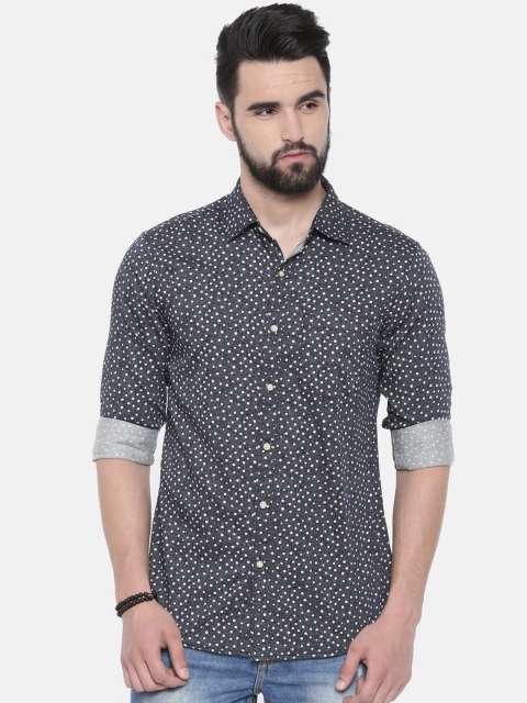 

IMYOUNG Men Grey & White Slim Fit Printed Casual Shirt