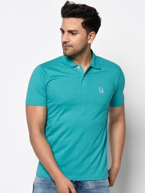 

ELEGANCE Men Sea Green Solid Polo Collar T-shirt