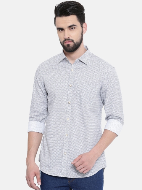 

IMYOUNG Men White & Grey Slim Fit Printed Casual Shirt