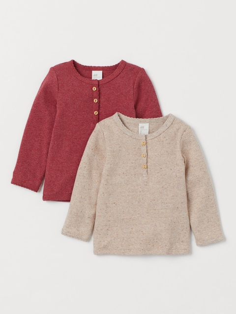

H&M Kids 2-Pack Long-Sleeved Tops, Red