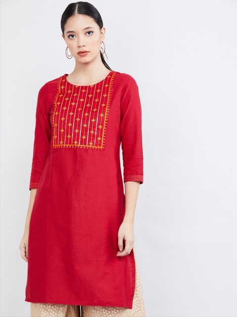 

max Women Red & Yellow Yoke Design Straight Kurta