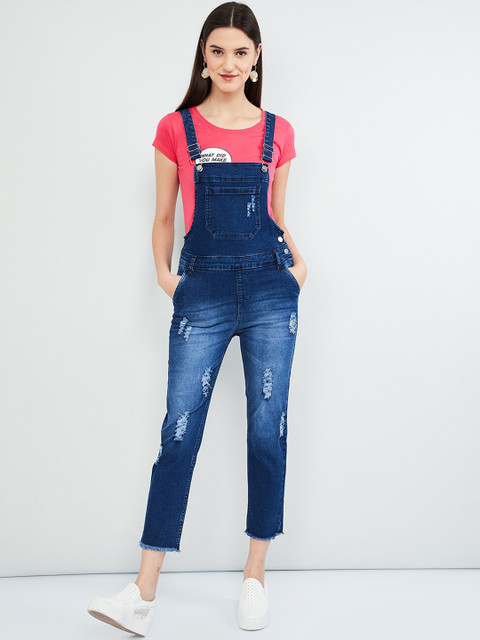 

max Women Blue Solid Dungarees