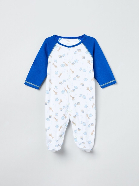 

max Infant Boys White & Blue Printed Sleepsuit