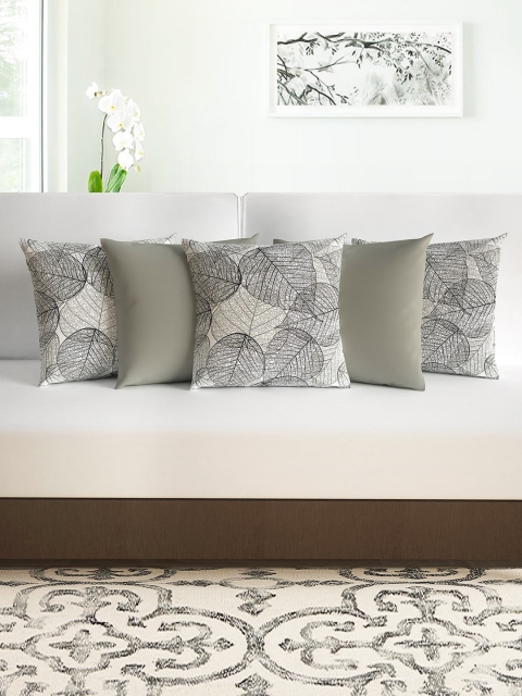 

Divine Casa Set of 5 Grey & Black Floral Square Cushion Covers
