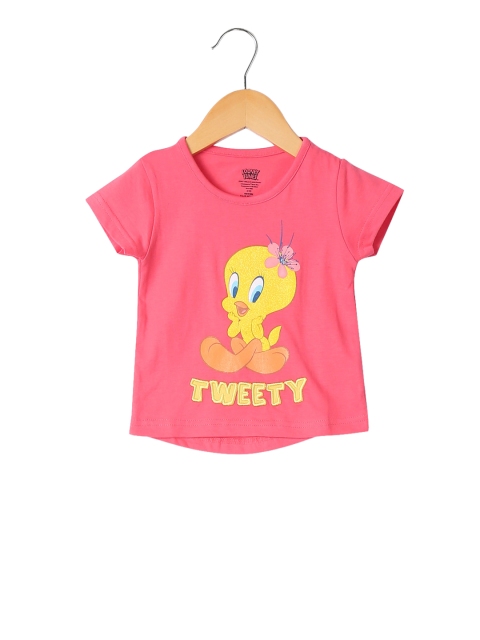 

Colt Girls Pink & Yellow Tweety Printed Round Neck T-shirt