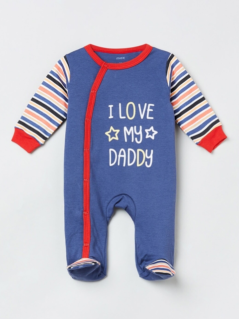 max Infant Boys Blue & White Printed Sleepsuit