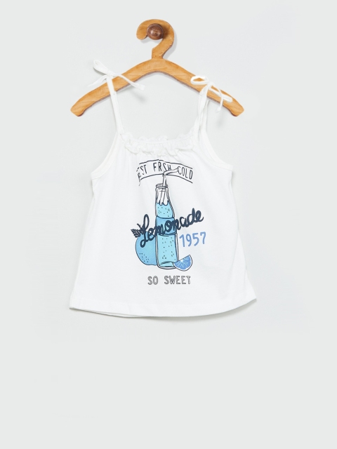 

max Girls White & Blue Printed Tank Top