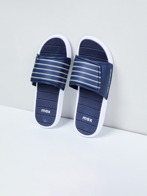 

max Men Navy Blue Striped Sliders