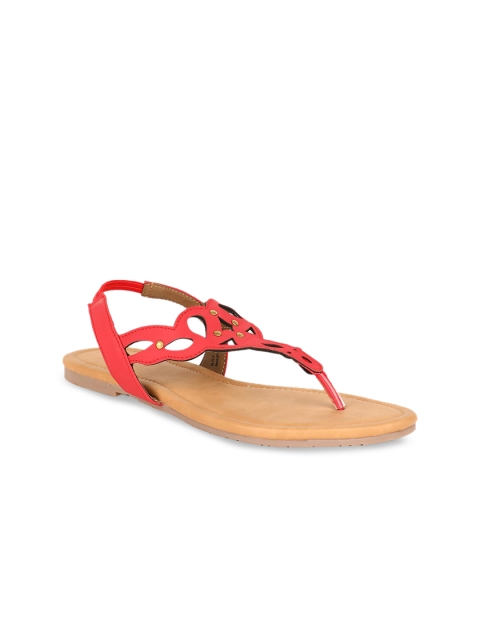 

Bata Women Red Solid PU T-Strap Flats