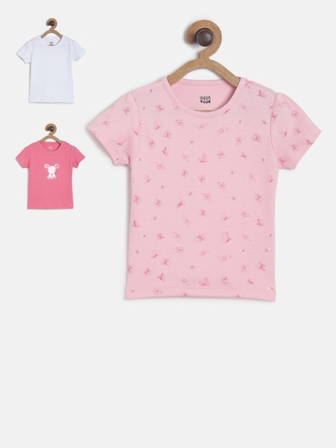 

MINI KLUB Pack Of 3 Girls Multicoloured Solid Pure Cotton Top, Multi