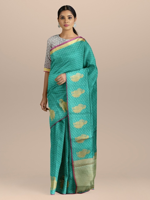 

BharatSthali Green Woven Design Silk Cotton Banarasi Sustainable Saree