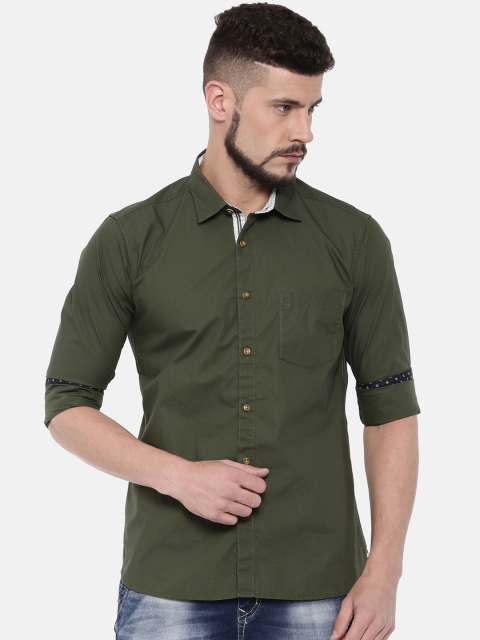 

IMYOUNG Men Green Slim Fit Solid Casual Shirt