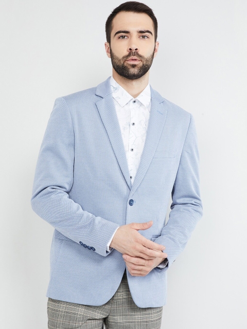 

max Men Blue Solid Open Front Jacket