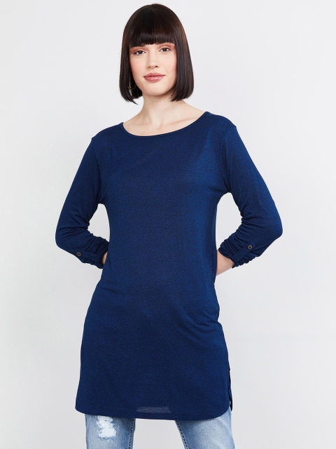 

max Women Navy Blue Solid Tunic