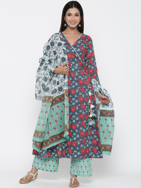 

Silai Bunai Women Green Printed Kurta with Palazzos & Dupatta