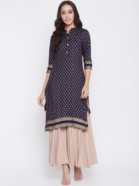 

Desi Rang Women Blue Printed Straight Kurta