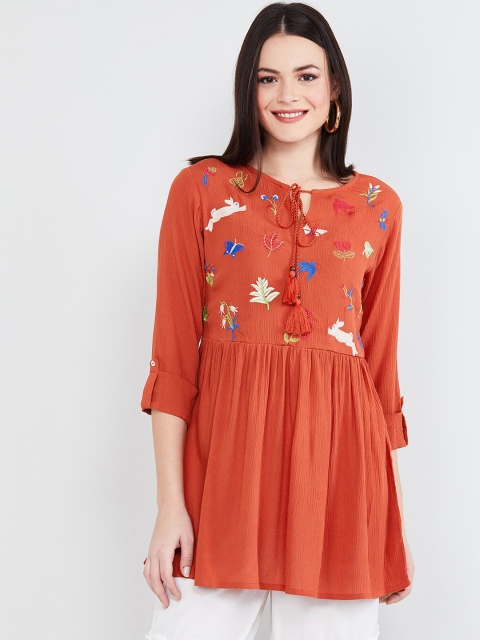 

MAX Women Rust Orange Printed Tunic