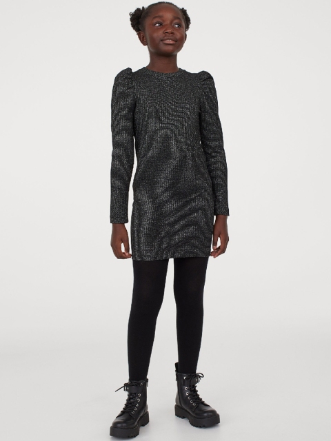 

H&M Girls Black Self Design Glittery Dress