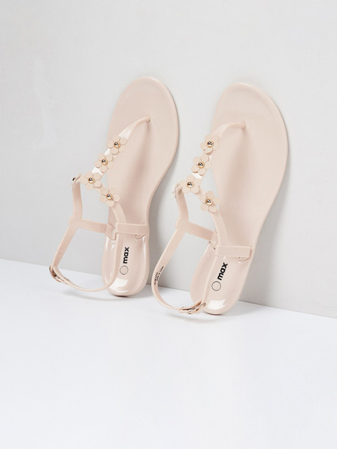 

max Women Beige Solid PU Open Toe Flats