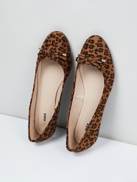

max Women Tan Brown & Black Animal Printed PU Ballerinas