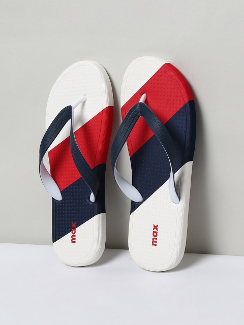 

max Men White & Navy Blue Colourblocked Thong Flip-Flops