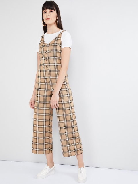 

max Women Yellow & White Checked Culotte Jumpsuit