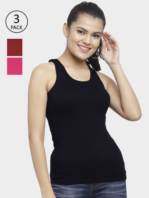 

N-Gal Women Pack Of 3 Solid Scoop Neck Tank top, Black