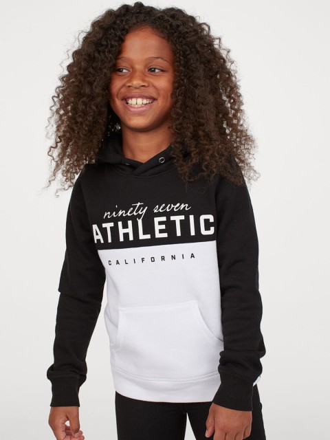 

H&M Girls Black & White Printed Hoodie