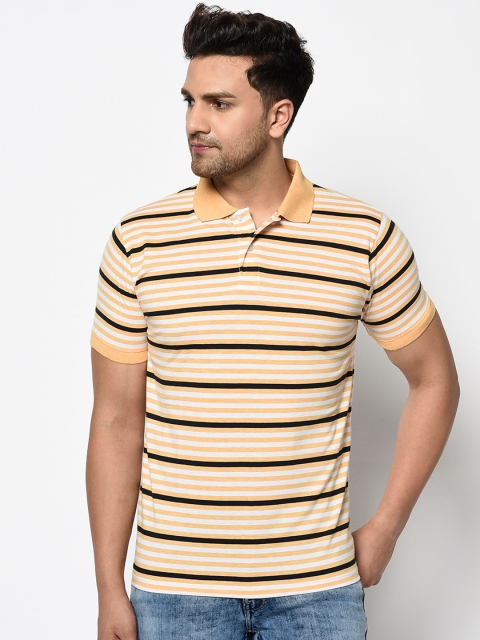 

ELEGANCE Men Orange & White Striped Polo Collar T-shirt