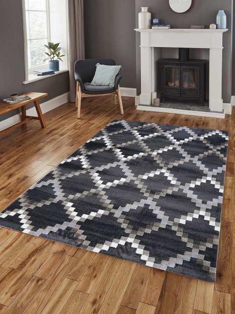 

OBSESSIONS Black & White Geometric Anti-Skid Carpet
