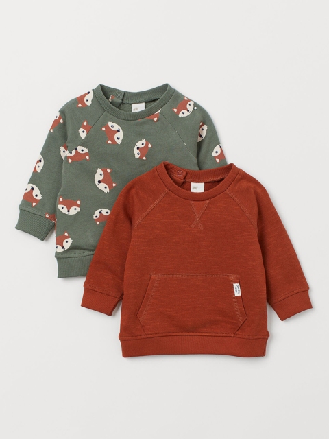 

H&M Boys 2 Pack Cotton Sweatshirts, Green